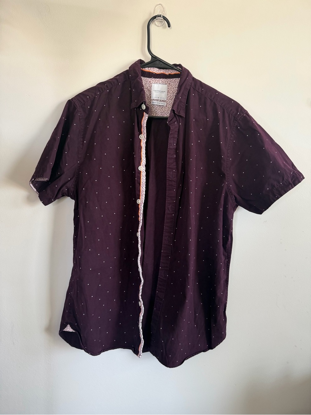 Cactus Men's Short-Sleeve Button-Down Shirt in Plum with Micro Dot Print